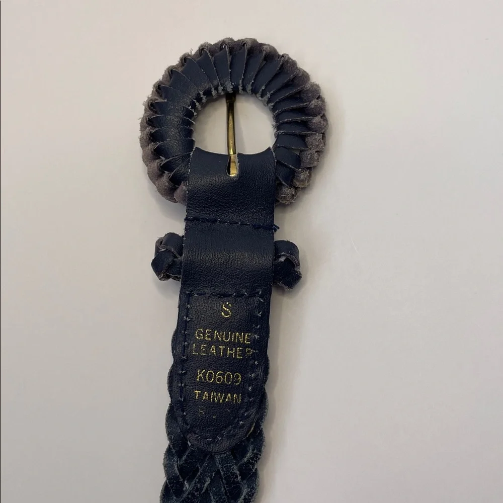 Vintage 1980’s Braided Leather Waist Belt - Navy. 36” - Picture 2 of 4